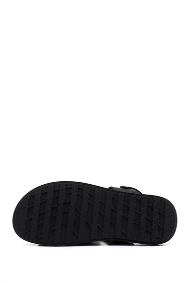 Erkek Siyah Hakiki Deri Comfort Sandalet