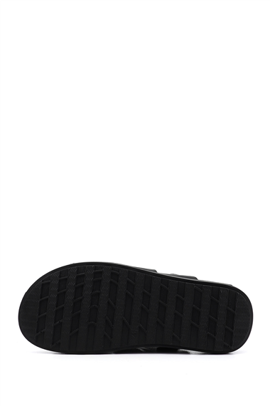 Erkek Siyah Hakiki Deri Comfort Sandalet