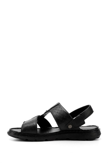 Mens Black Genuine Leather Comfort Sandals