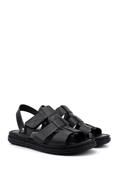 Erkek Siyah Hakiki Deri Comfort Sandalet