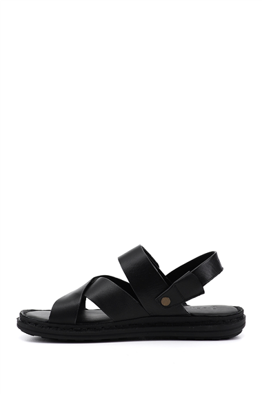 Erkek Siyah Hakiki Deri Comfort Sandalet