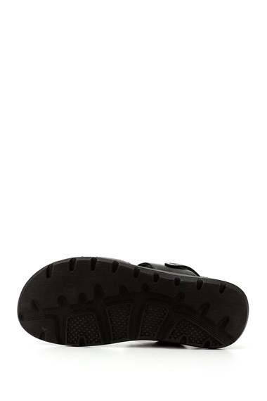 Mens Black Genuine Leather Comfort Sandals