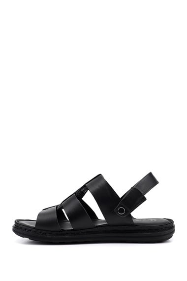 Erkek Siyah Hakiki Deri Comfort Sandalet