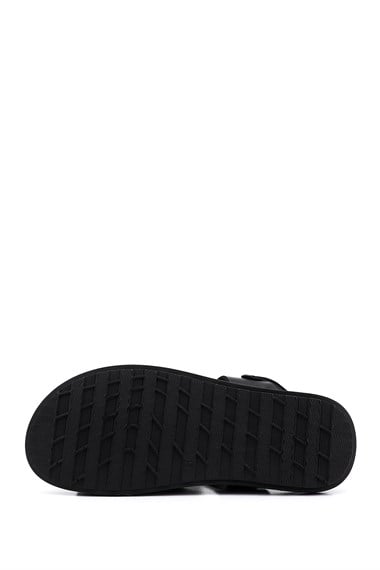 Erkek Siyah Hakiki Deri Comfort Sandalet