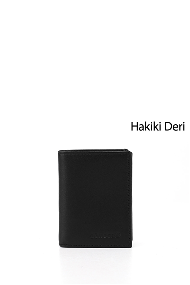 Erkek Siyah Hakiki Deri Dikey Cüzdan