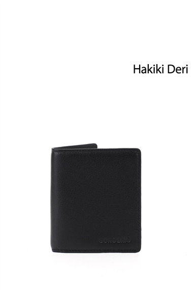 Erkek Siyah Hakiki Deri Dikey Cüzdan