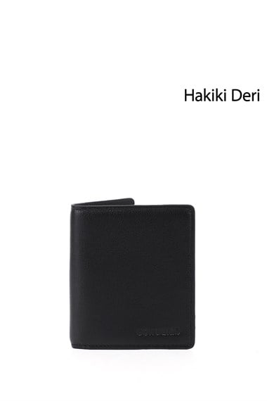 Erkek Siyah Hakiki Deri Dikey Cüzdan