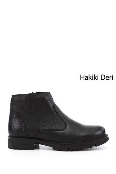 Erkek Siyah Hakiki Deri Fermuarlı Bot