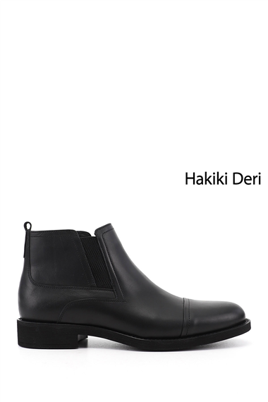 Mens Black Genuine Leather Zip-Up Boots