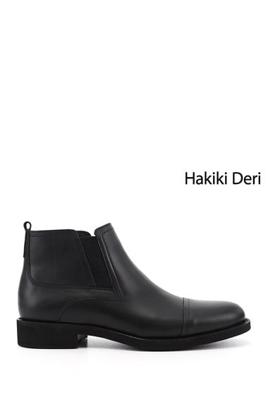 Erkek Siyah Hakiki Deri Fermuarlı  Bot
