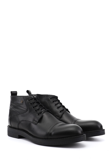 Mens Black Genuine Leather Zip-Up Boots