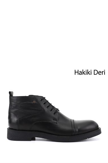 Erkek Siyah Hakiki Deri Fermuarlı Bot
