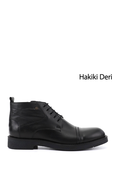 Mens Black Genuine Leather Zip-Up Boots