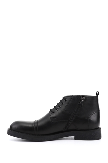 Mens Black Genuine Leather Zip-Up Boots