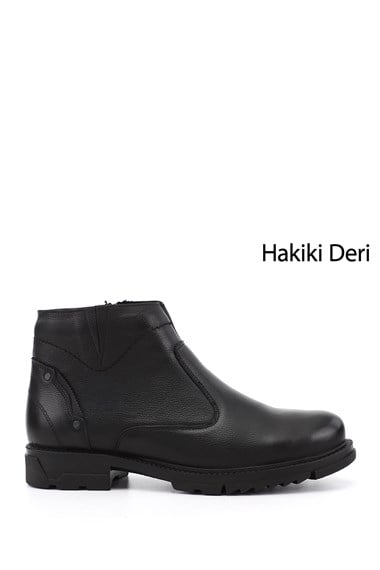 Erkek Siyah Hakiki Deri Fermuarlı Bot