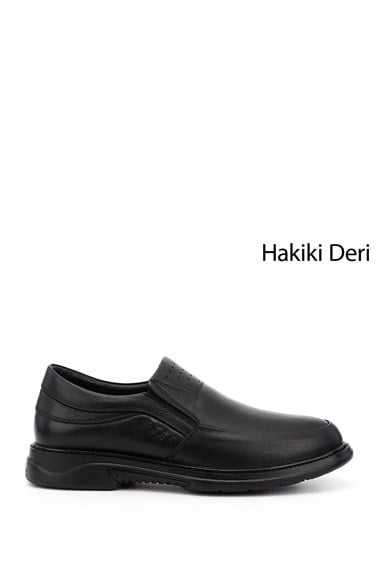 Mens Black Lace-Up Rubber Sole Genuine Leather Shoes