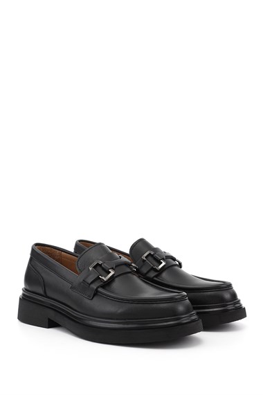 Mens Black Genuine Leather Loafer Shoes