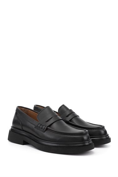 Mens Black Genuine Leather Loafer Shoes