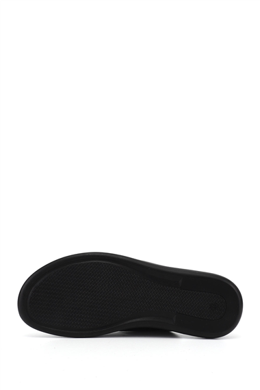 Mens Black Strappy Genuine Leather Slippers