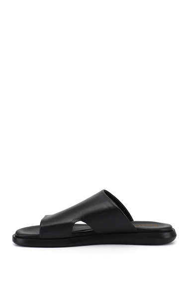 Mens Black Strappy Genuine Leather Slippers