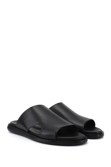 Mens Black Strappy Genuine Leather Slippers
