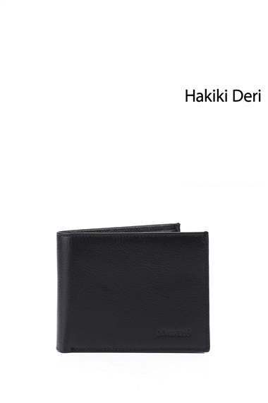 Erkek Siyah Hakiki Deri Yatay Cüzdan