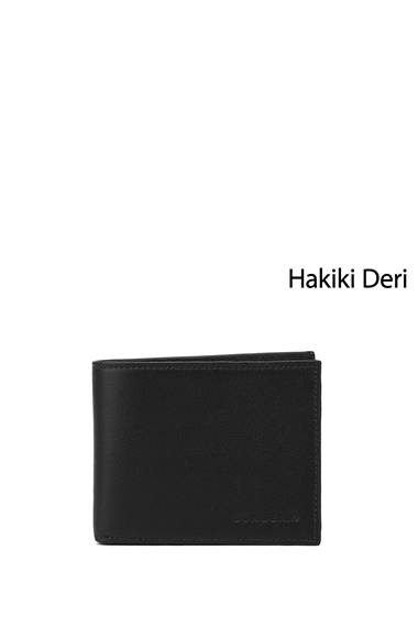 Erkek Siyah Hakiki Deri Yatay Cüzdan