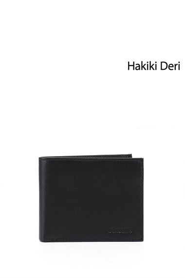 Erkek Siyah Hakiki Deri Yatay Cüzdan