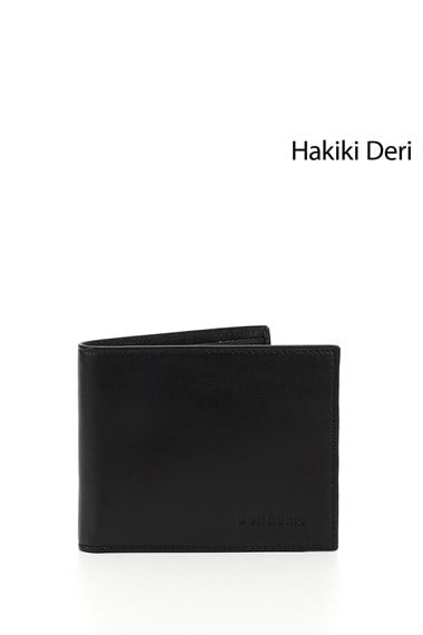 Erkek Siyah Hakiki Deri Yatay Cüzdan