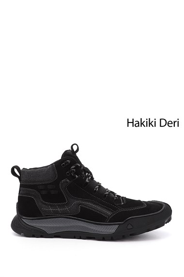 Erkek Siyah Kauçuk Taban Hakiki Deri Outdoor Bot