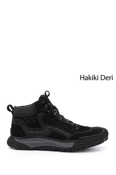 Erkek Siyah Kauçuk Taban Hakiki Deri Outdoor Bot