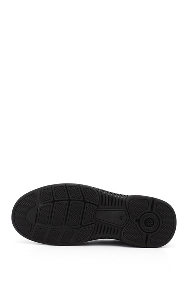 Mens Black Genuine Leather Shoes with Bone Design