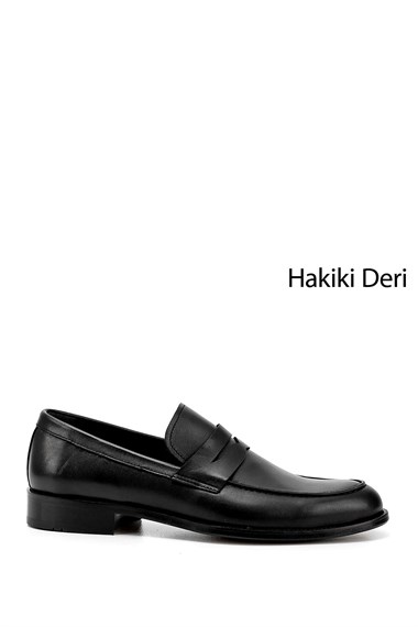 Erkek Siyah Kösele Taban Hakiki Deri Loafer Ayakkabı