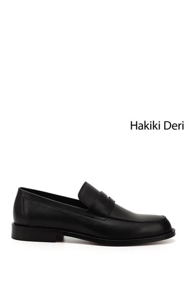 Erkek Siyah Kösele Taban Hakiki Deri Loafer Ayakkabı
