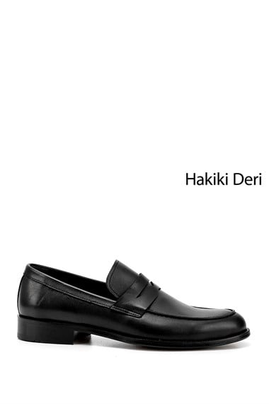 Erkek Siyah Kösele Taban Hakiki Deri Loafer Ayakkabı