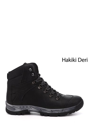 Erkek Siyah Nubuk Bağcıklı Kauçuk Taban Hakiki Deri Outdoor Bot