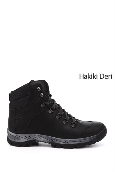 Erkek Siyah Nubuk Bağcıklı Kauçuk Taban Hakiki Deri Outdoor Bot