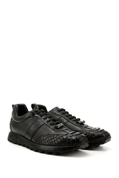 Mens Black Python Laced Genuine Leather Comfort Sneaker