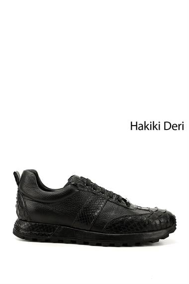 Mens Black Python Laced Genuine Leather Comfort Sneaker