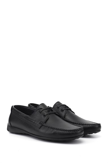 Erkek Siyah Rok Hakiki Deri Bağcıklı Ayakkabı