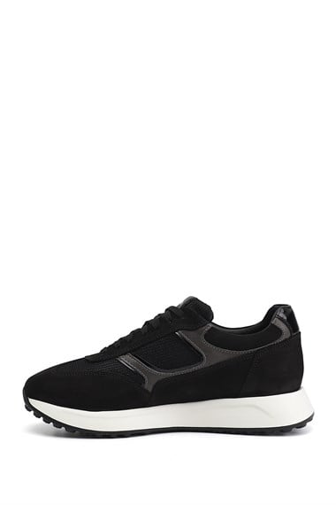 Erkek Siyah Süet Bağcıklı Hakiki Deri Sneaker