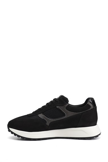 Erkek Siyah Süet Bağcıklı Hakiki Deri Sneaker