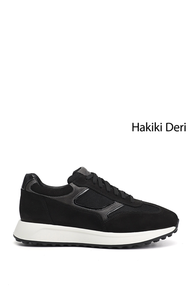 Erkek Siyah Süet Bağcıklı Hakiki Deri Sneaker