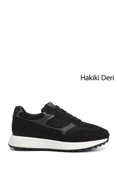 Erkek Siyah Süet Bağcıklı Hakiki Deri Sneaker