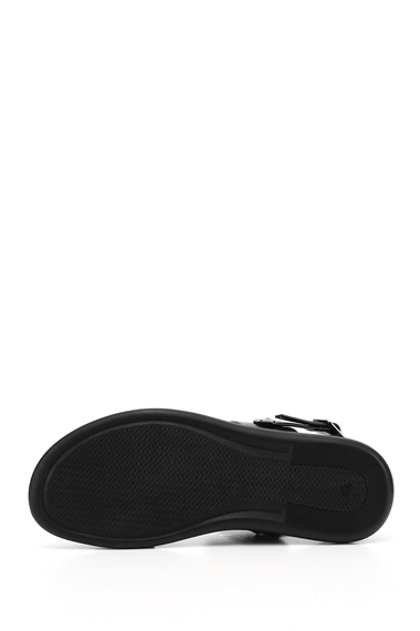 Mens Black Genuine Leather Comfort Sandals