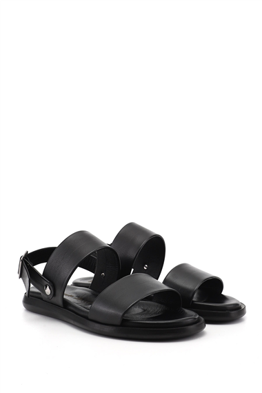 Mens Black Genuine Leather Comfort Sandals