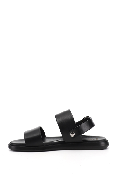 Mens Black Genuine Leather Comfort Sandals