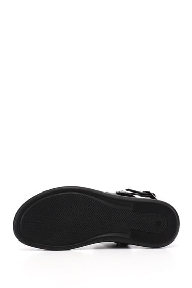 Erkek Siyah Tokalı Hakiki Deri Comfort Sandalet