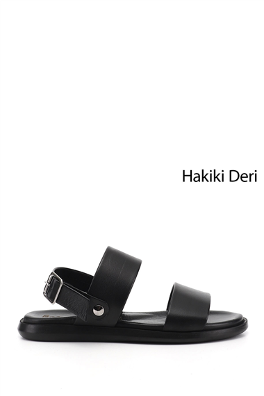 Mens Black Genuine Leather Comfort Sandals