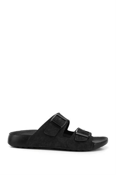 Mens Black Buckled Slippers